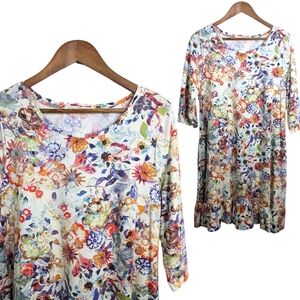 Peruvian Connection Floral Garden Dress XL Flounce Hem Pima Cotton Romantic